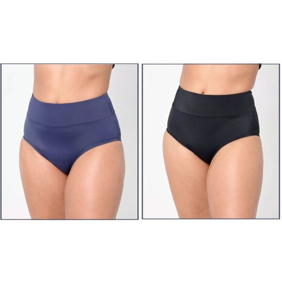 Zuda 2 Pack High Waisted Swim Brief Womens 32W Navy Black Nylon Blend Beach NEW - Picture 1 of 7